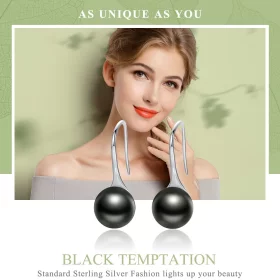 Pandora Style Silver Black Pearl Hanging Earrings - SCE144 Pandora Style Silver Black Pearl Hanging Earrings - SCE144
