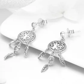 Pandora Style Silver Life Tree & Dream Catcher Hanging Earrings - SCE457 Pandora Style Silver Life Tree & Dream Catcher Hanging Earrings - SCE457