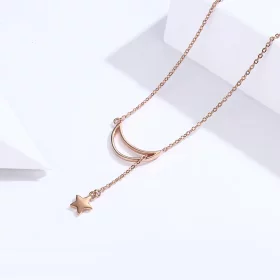 Pandora Style Rose Gold Starry Moon Chain Necklace - SCN108-C Pandora Style Rose Gold Starry Moon Chain Necklace - SCN108-C