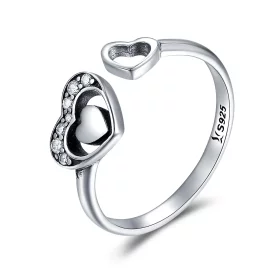 Pandora Style Silver Concomitant Two Hearts Ring - SCR168 Pandora Style Silver Concomitant Two Hearts Ring - SCR168