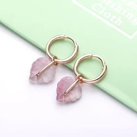 PANDORA Pink Murano Glass Leaf Hoop Earrings - 288317PMU PANDORA Pink Murano Glass Leaf Hoop Earrings - 288317PMU