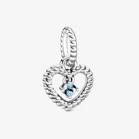 PANDORA Aqua Blue Beaded Heart Dangle Charm - 798854C01 PANDORA Aqua Blue Beaded Heart Dangle Charm - 798854C01