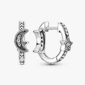 PANDORA Crescent Moon & Stars Beaded Hoop Earrings - 299152C01 PANDORA Crescent Moon & Stars Beaded Hoop Earrings - 299152C01