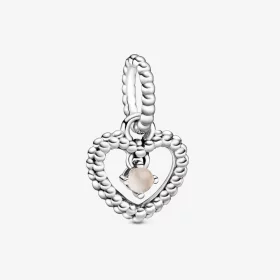 PANDORA Misty Rose Beaded Heart Dangle Charm - 798854C06 PANDORA Misty Rose Beaded Heart Dangle Charm - 798854C06