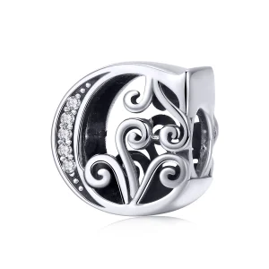 (image for) Pandora Style Sparkling Pavé Flower Letter C Charm - BSC030-C 