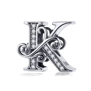 Pandora Style Sparkling Pavé Flower Letter K Charm - BSC030-K (image for) Pandora Style Sparkling Pavé Flower Letter K Charm - BSC030-K