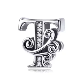 Pandora Style Sparkling Pavé Flower Letter T Charm - BSC030-T Pandora Style Sparkling Pavé Flower Letter T Charm - BSC030-T