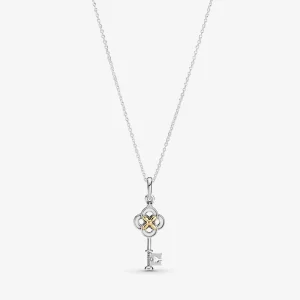PANDORA Two-tone Key & Flower Necklace - 399339C01 (image for) PANDORA Two-tone Key & Flower Necklace - 399339C01
