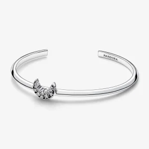 Pandora Moon sterling silver open bangle with clear cubic zirconia - 592789C01 (image for) Pandora Moon sterling silver open bangle with clear cubic zirconia - 592789C01