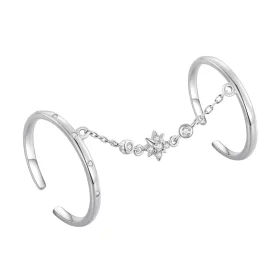Pandora Style Chain Double Ring Open Ring - BSR405 Pandora Style Chain Double Ring Open Ring - BSR405