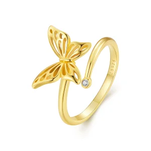 Pandora Style Golden Butterfly Dream Open Ring - SCR448-B (image for) Pandora Style Golden Butterfly Dream Open Ring - SCR448-B