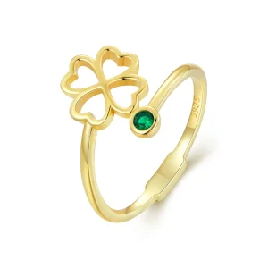 Pandora Style Golden four leaf clover Open Ring - SCR843-B (image for) Pandora Style Golden four leaf clover Open Ring - SCR843-B