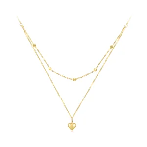 Pandora Style Golden Love Heart Beaded Necklace - BSN168-B (image for) Pandora Style Golden Love Heart Beaded Necklace - BSN168-B