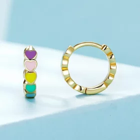 Pandora Style Golden Rainbow Love Hoop Earrings - SCE909-B Pandora Style Golden Rainbow Love Hoop Earrings - SCE909-B