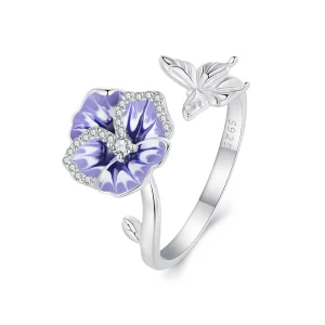 Pandora Style Pansy Open Ring - BSR452-E (image for) Pandora Style Pansy Open Ring - BSR452-E