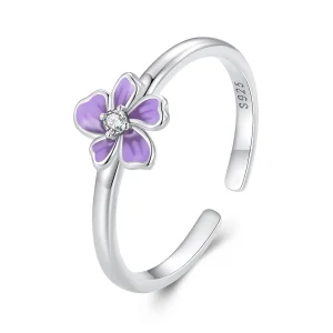 Pandora Style Purple Flower Open Ring - SCR976-E (image for) Pandora Style Purple Flower Open Ring - SCR976-E