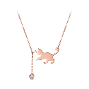 Pandora Style Rose Gold Naughty Kitten Necklace - SCN232-C (image for) Pandora Style Rose Gold Naughty Kitten Necklace - SCN232-C