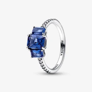 Pandora Blue Rectangular Three Stone Sparkling Ring - 192389C01 (image for) Pandora Blue Rectangular Three Stone Sparkling Ring - 192389C01