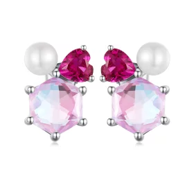 PANDORA Style Pink Sparkling Pearl Earrings - SCE1697 PANDORA Style Pink Sparkling Pearl Earrings - SCE1697