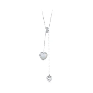 PANDORA Style Heart-Beating White Shell Y-Shaped Chain Necklace - BSN372 (image for) PANDORA Style Heart-Beating White Shell Y-Shaped Chain Necklace - BSN372