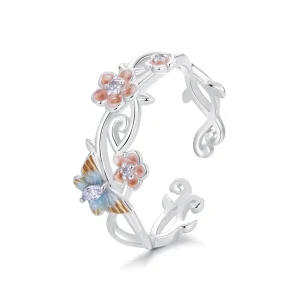 PANDORA Style Romantic Sakura Butterfly Open Ring - BSR538-E (image for) PANDORA Style Romantic Sakura Butterfly Open Ring - BSR538-E