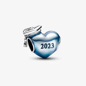 Pandora Blue 2023 Graduation Heart Charm - 792590C01 (image for) Pandora Blue 2023 Graduation Heart Charm - 792590C01