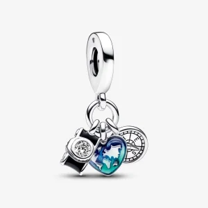 Pandora Camera, Heart & Compass Triple Dangle Charm - 792703C01 (image for) Pandora Camera, Heart & Compass Triple Dangle Charm - 792703C01