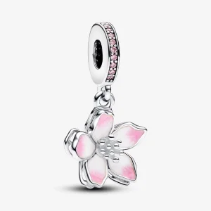 Pandora Cherry Blossom Dangle Charm - 790667C01 (image for) Pandora Cherry Blossom Dangle Charm - 790667C01