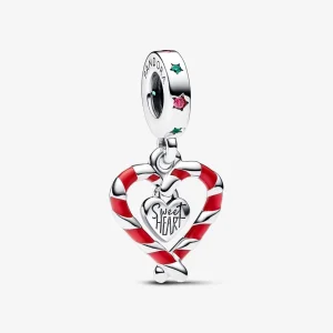 Pandora Double Candy Cane Heart Christmas Dangle Charm - 792822C01 (image for) Pandora Double Candy Cane Heart Christmas Dangle Charm - 792822C01