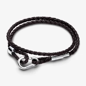 Pandora Moments Brown Braided Double Leather Bracelet - 593338C01 (image for) Pandora Moments Brown Braided Double Leather Bracelet - 593338C01