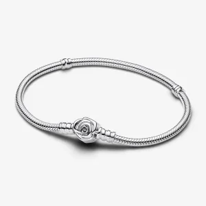 Pandora Moments Rose in Bloom Clasp Snake Chain Bracelet - 593211C00 (image for) Pandora Moments Rose in Bloom Clasp Snake Chain Bracelet - 593211C00