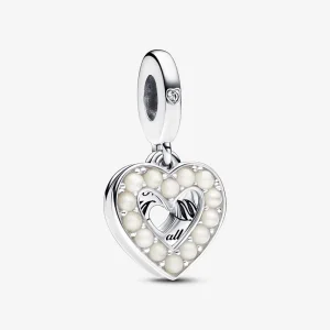 Pandora Pearlescent White Heart Double Dangle Charm - 792649C01 (image for) Pandora Pearlescent White Heart Double Dangle Charm - 792649C01