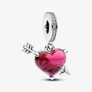 Pandora Red Heart & Arrow Murano Glass Dangle Charm - 793085C01 (image for) Pandora Red Heart & Arrow Murano Glass Dangle Charm - 793085C01