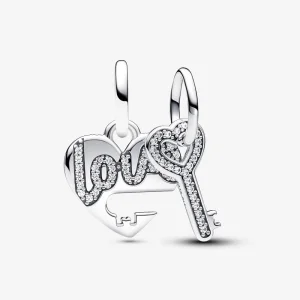 Pandora Splittable Heart & Key Dangle Charm - 793081C01 (image for) Pandora Splittable Heart & Key Dangle Charm - 793081C01