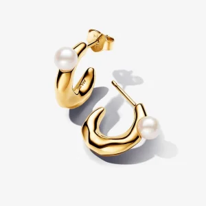 Pandora Treated Freshwater Cultured Pearl & Organically Shaped Hoop Earrings - 263261C01 (image for) Pandora Treated Freshwater Cultured Pearl & Organically Shaped Hoop Earrings - 263261C01