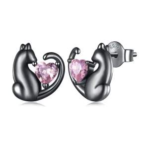 Pandora Style Black Cat Stud Earrings - SCE1591-D (image for) Pandora Style Black Cat Stud Earrings - SCE1591-D