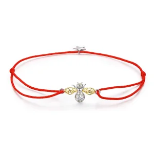 Pandora Style Red Rope with Silver & Gold-Plated Bee Bracelet - SCB156 (image for) Pandora Style Red Rope with Silver & Gold-Plated Bee Bracelet - SCB156