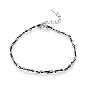 Pandora Style Silver & Black Rope Bracelet - SCB173-Bk (image for) Pandora Style Silver & Black Rope Bracelet - SCB173-Bk