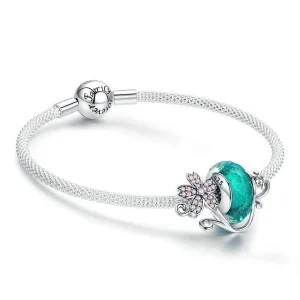 Pandora Style Silver Green Glass Bead and Sakura Mesh Bracelet - SCB822 (image for) Pandora Style Silver Green Glass Bead and Sakura Mesh Bracelet - SCB822