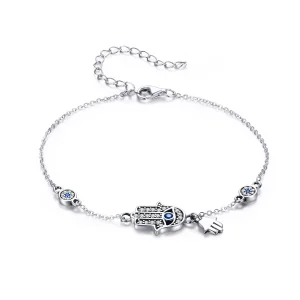 Pandora Style Silver Hand of Fatima Chain Slider Bracelet - SCB079 (image for) Pandora Style Silver Hand of Fatima Chain Slider Bracelet - SCB079