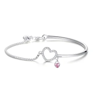 Pandora Style Silver Heart of Lady Cubic Zirconia Bangle - SCB117 (image for) Pandora Style Silver Heart of Lady Cubic Zirconia Bangle - SCB117
