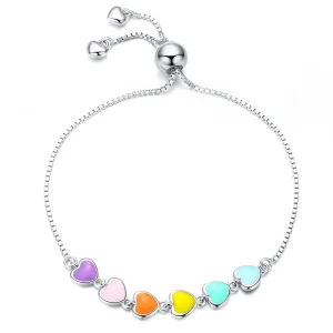 Pandora Style Silver Rainbow Hearts Chain Slider Bracelet - SCB158 (image for) Pandora Style Silver Rainbow Hearts Chain Slider Bracelet - SCB158