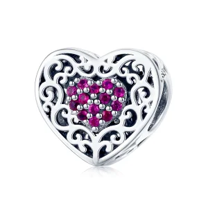 Pandora Style Heart Filigree Charm Bead in 925 Sterling Silver with Oxidized Zircon - SCC1109 (image for) Pandora Style Heart Filigree Charm Bead in 925 Sterling Silver with Oxidized Zircon - SCC1109
