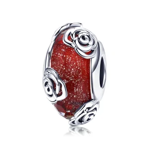 Pandora Style Silver Fragrant Rose Glass Murano Charm - SCC1030 (image for) Pandora Style Silver Fragrant Rose Glass Murano Charm - SCC1030