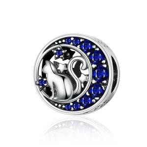 Pandora Style Silver Kitty In The Moon Charm - SCC1204 (image for) Pandora Style Silver Kitty In The Moon Charm - SCC1204