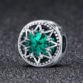 Pandora Style Silver Romantic Emerald Snowflakes Charm - SCC308 Pandora Style Silver Romantic Emerald Snowflakes Charm - SCC308