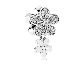 PANDORA Dazzling Daisy Duo White Enamel Clear CZ Dangle Charm - 792098CZ PANDORA Dazzling Daisy Duo White Enamel Clear CZ Dangle Charm - 792098CZ