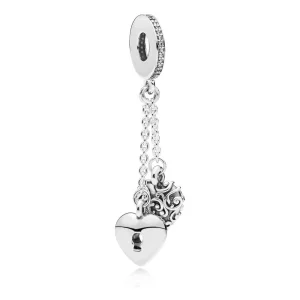 PANDORA Lock & Heart Dangle Charm, Clear CZ - 797642CZ (image for) PANDORA Lock & Heart Dangle Charm, Clear CZ - 797642CZ