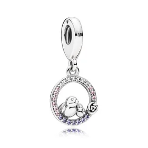 PANDORA Mother Baby Bird Dangle Charm, Soft Pink Lilac Crystals Clear CZ - 797060NPRMX (image for) PANDORA Mother Baby Bird Dangle Charm, Soft Pink Lilac Crystals Clear CZ - 797060NPRMX