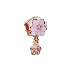 PANDORA Rose Gold Magnolia Bloom Pale Cerise Enamel Pink Clear CZ Da Dangle - 792077PCZA (image for) PANDORA Rose Gold Magnolia Bloom Pale Cerise Enamel Pink Clear CZ Da Dangle - 792077PCZA
